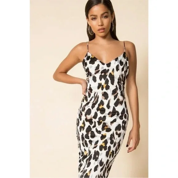 Superdown Fierra MIDI Leopard Print Slip Dress Sz S - Picture 1 of 9